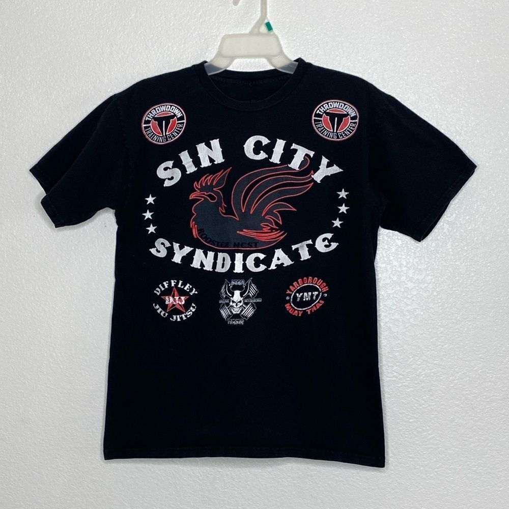SIN CITY SYNDICATE Men’s Black T Shirt with Front and Back Prints Size M